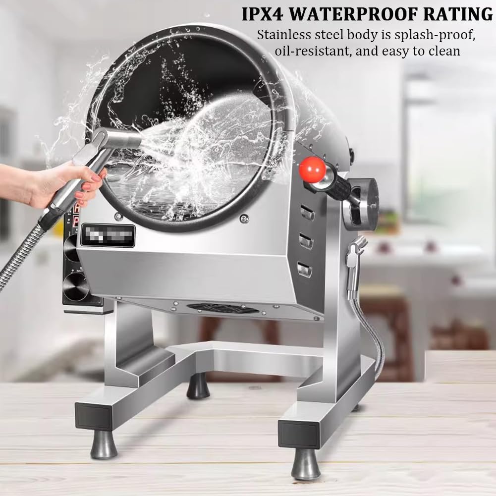 Tabletop Automatic Stir-Fry Machine, 360° Stir-Fry Cooking Machine, Stainless Steel Drum Stir-Fry Machine, Natural Gas Water Spray Rotary Wok, Commercial Kitchen Equipment.,36cm Wok
