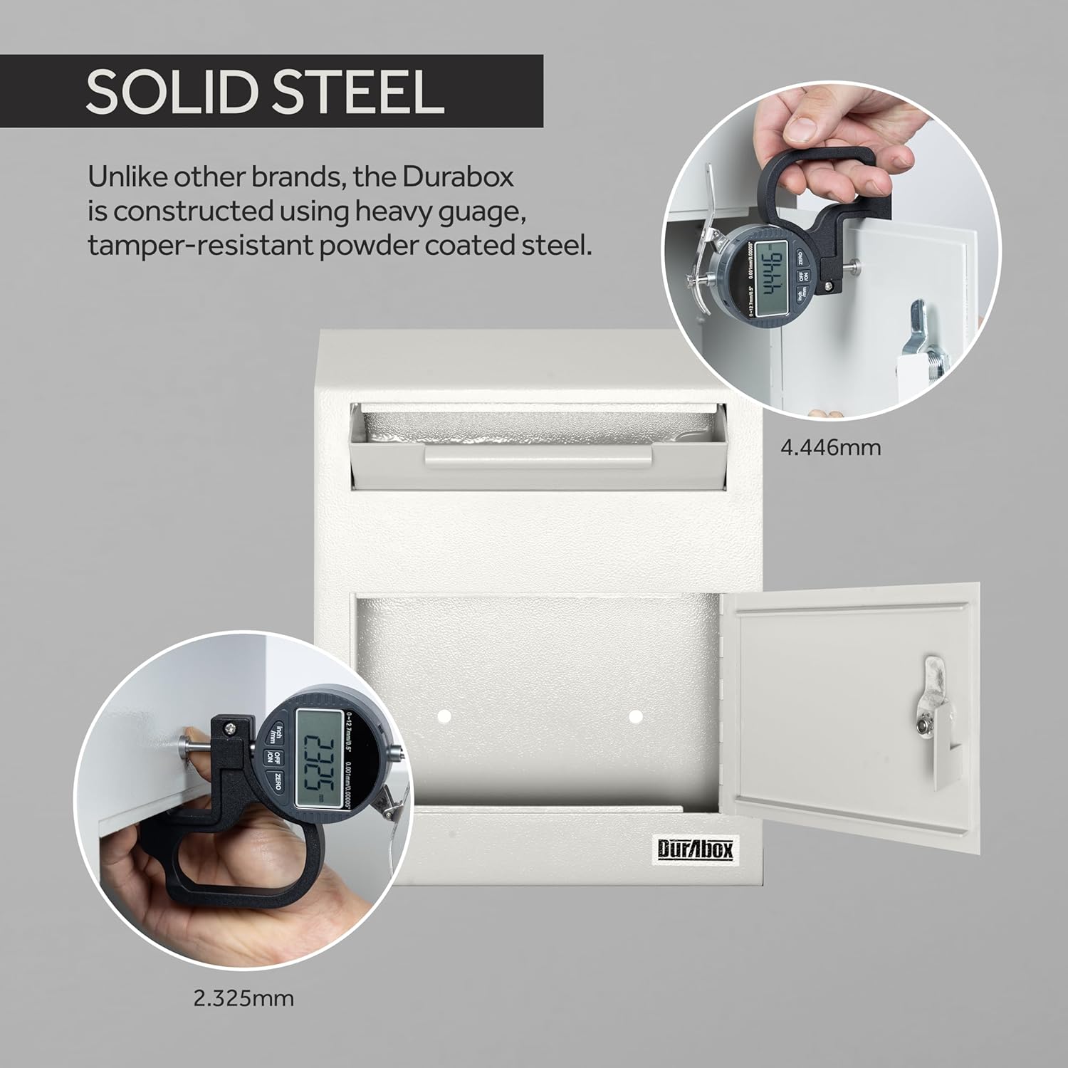 Durabox Drop Box Deposit Safe 12 x 4 x 15” Heavy Duty Steel Wall Mount Mailbox for Mail, Letters, Checks, Keys, Cash and more for Home, Office & Commercial Use (W500) (Gray)