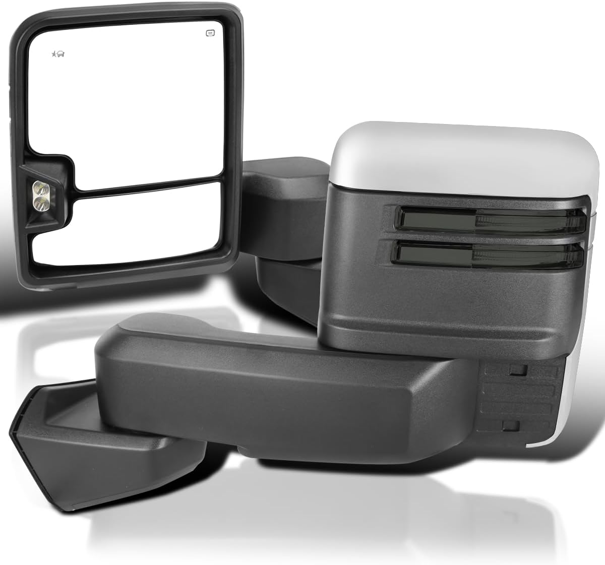 Spec-D Tuning Chrome Trim Power Heated Tow Mirrors w/Smoke LED Signal, Blind Spot Sensor, Temperature Sensor Compatible with 2019-2025 GMC Sierra 1500, Left + Right Pair