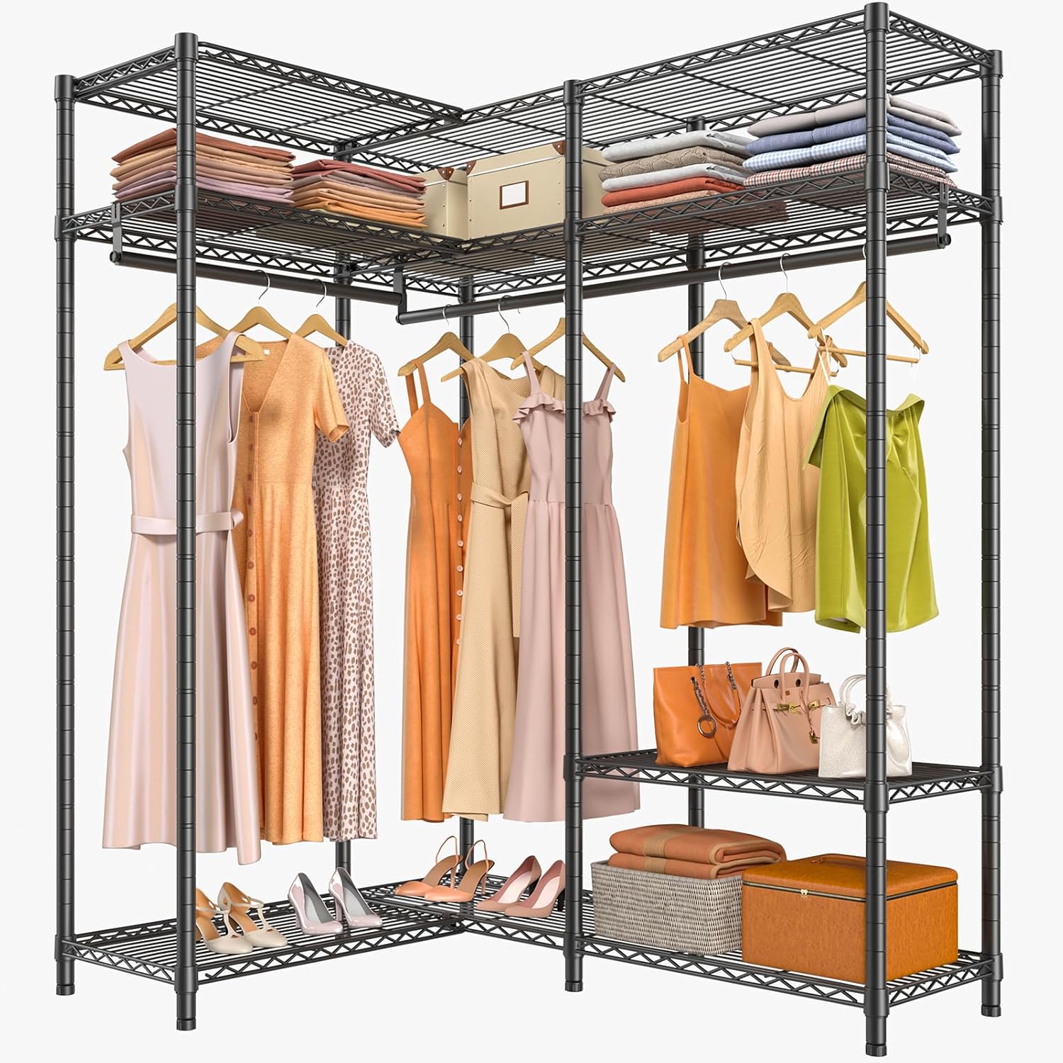 VIPEK L30 Corner Clothes Rack, Heavy Duty L-Shaped Freestanding Closet with Adjustable Shelves & Hanging Rods, Corner Wardrobe Portable Closet for Hanging Clothes