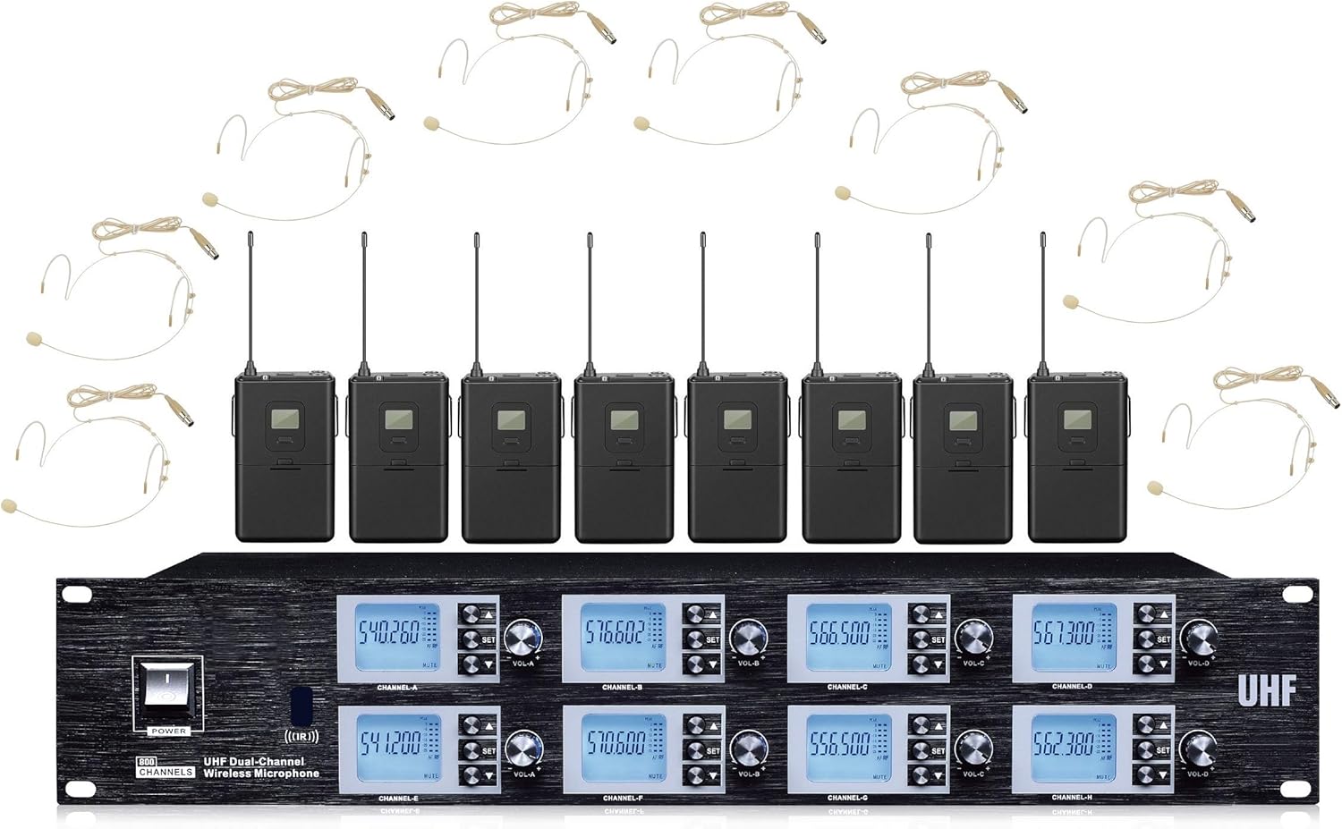 8800 8 Channel Cordless mic Set Professional Wireless Headset Microphone System for Theater Church School Stage Performance