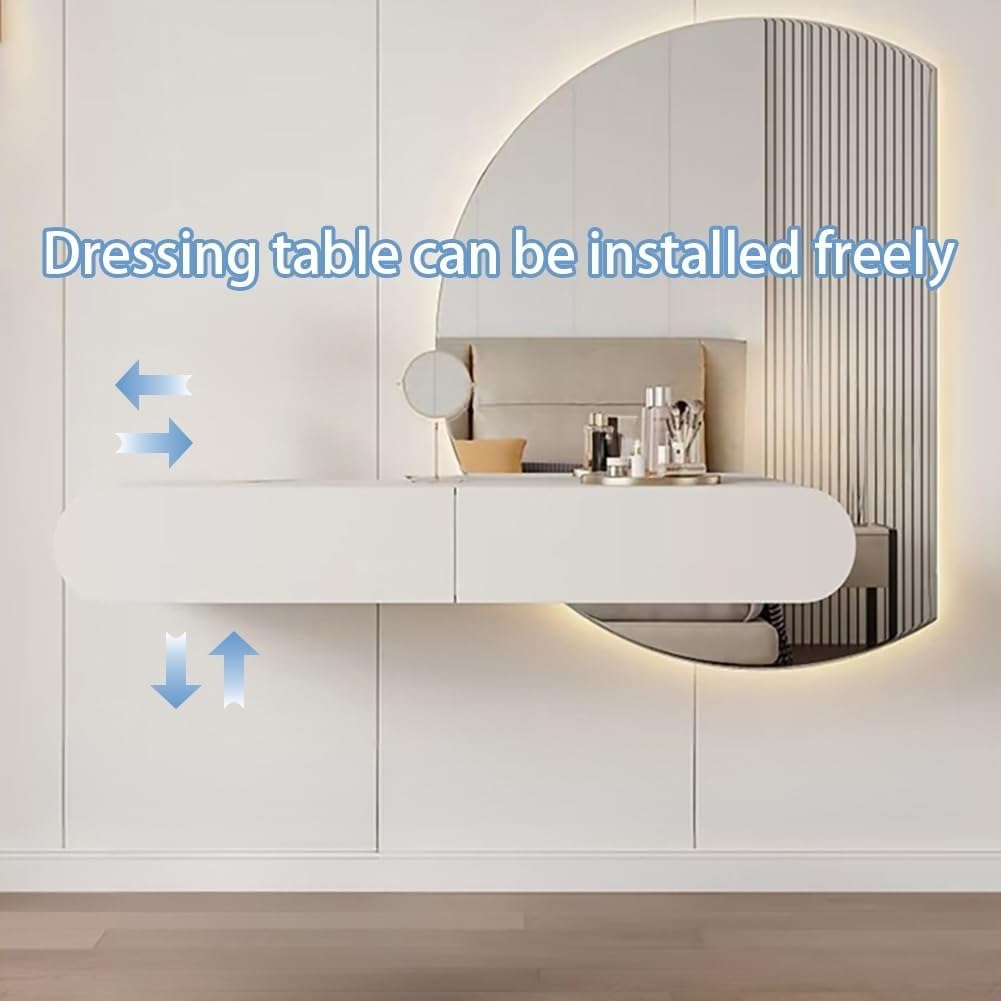 Wall-Mounted Floating Desk with Drawers Wood Floating Makeup Vanity Corner Desk for Bathroom Hairdressers Beautiful