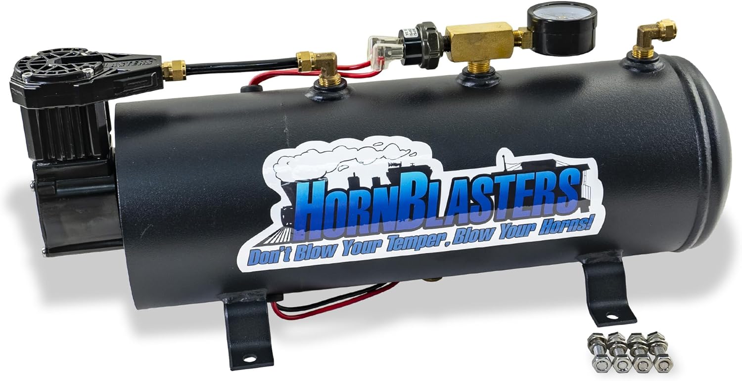 HornBlasters Mini Outlaw 3-Liter Train Horn Kit - Compact 120 PSI Air System - Easy Installation - Loud Multi-Tone Sound - 12 Volt Train Horn Kit for Trucks (HK-MC3B-M3)
