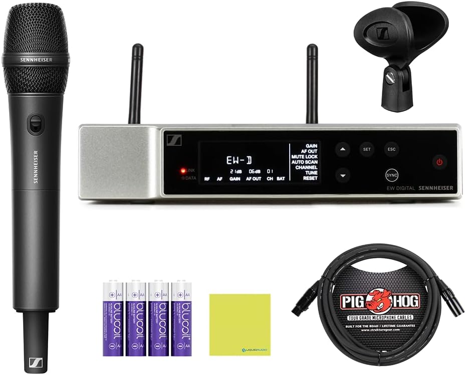 Sennheiser EW-D 835-S Set (R1-6) All-in-one Wireless Microphone System Bundle w/ Pig Hog PHM10 8mm Mic Cable, 4-pack Blucoil AA Batteries and Liquid Audio Polishing Cloth