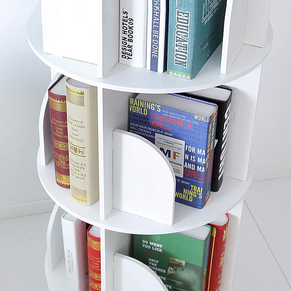 360° Rotating Bookshelf,Modern Floor-Standing Bookcases for Small Spaces, Multifunctional Display Organizer Assemble Easily(White) (46x46x65cm(18x18x26inch))