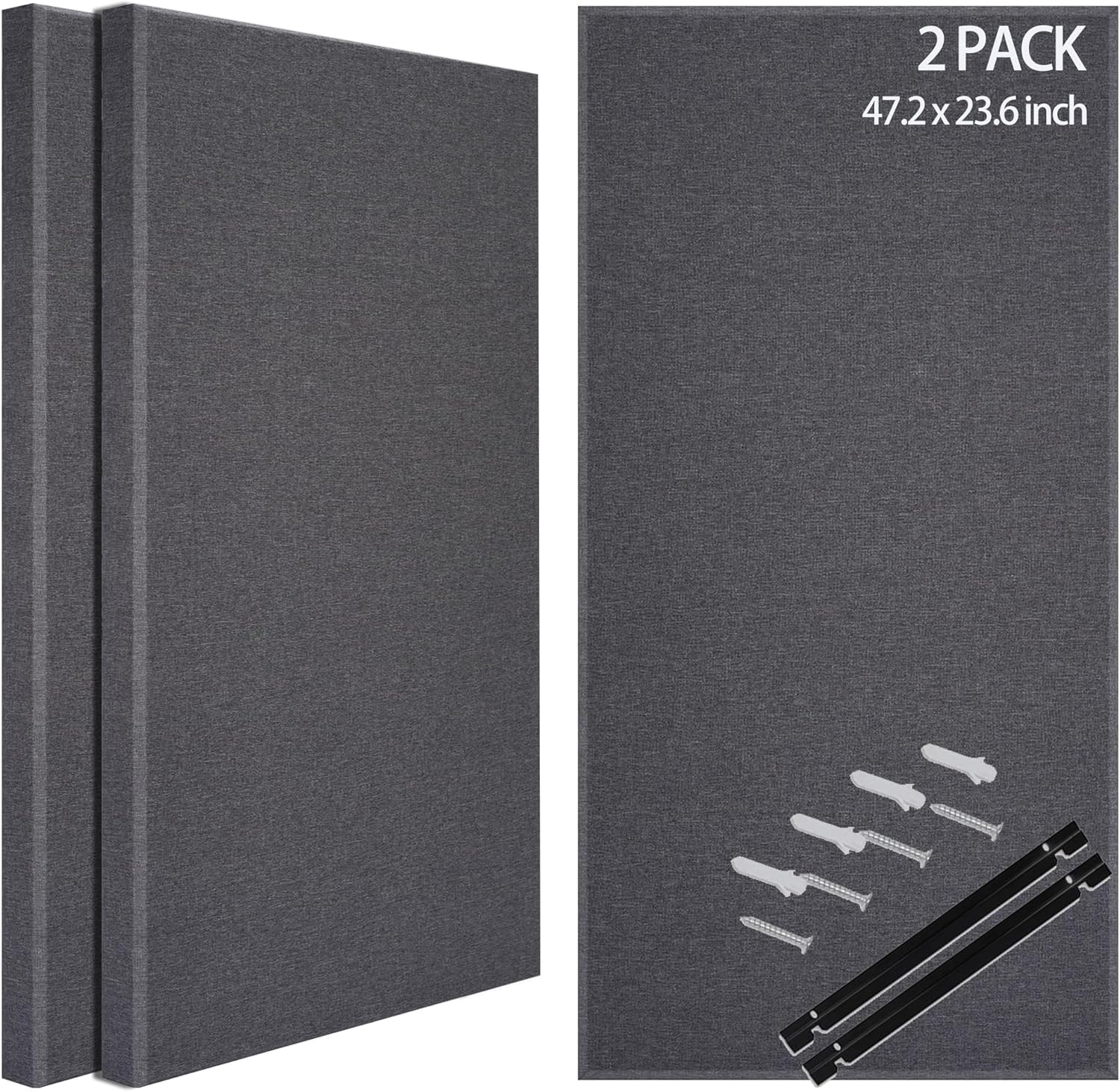 BUBOS 2 PCS Fabric Acoustic Panels,47.2''x23.6'' Decorative Sound Dampening Panels, Art Large Acoustic Wall Panels for Studios, Office, Home Theater,Max CavityPro Grey