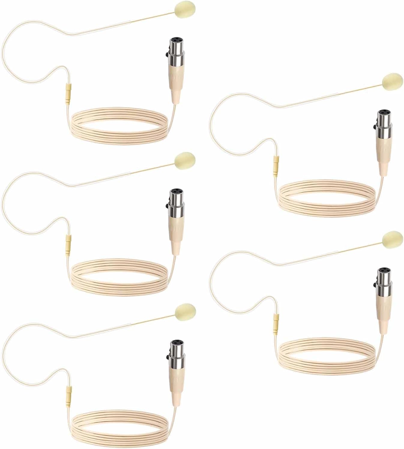 5 Pack Headset Headworn Microphone Single Ear Headset Mic Mini XLR 3Pin TA3F Plug Hands Free Mic for AKG Samson with 1.5m Cable Windscreen,Work for Singing,Lecture,Stage