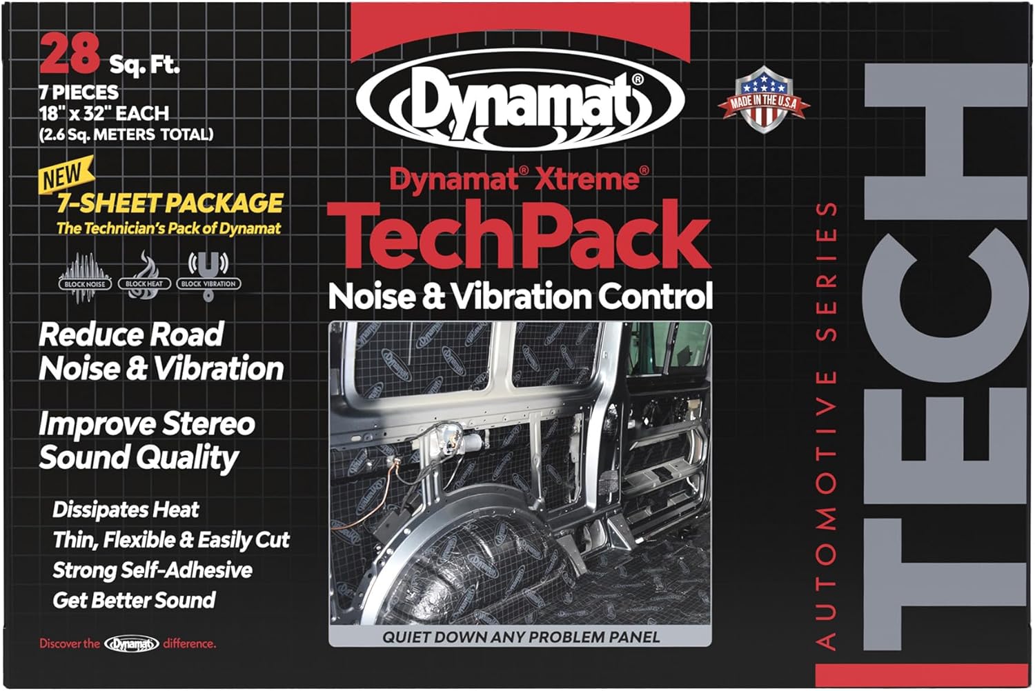Dynamat Xtreme Tech Pack Sound Deadening Car Insulation – Noise Dampening for Floor, Doors, Panels, Hood, Engine or Trunk – Easy Self Adhesive Install – Made in USA – 7 Sheets, 18”x32”, 28 sq ft total