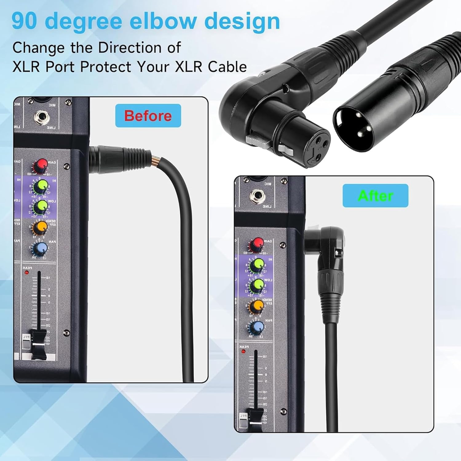 Microphone Extension Cable Adapter, 90° Female to Straight Male Cable with Self Locking Design, PVC 3 Pin Mic Connector for Speaker (1.8m/5.9ft) ()