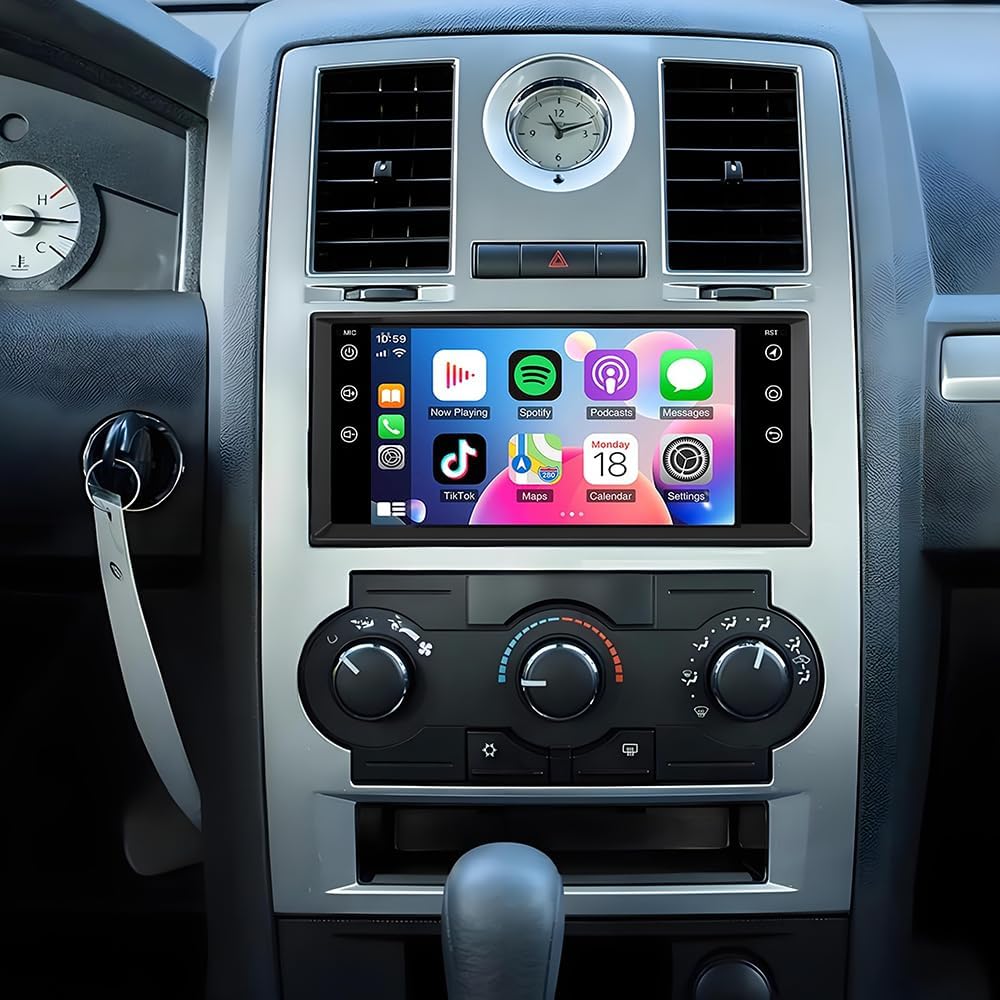 Double Din Car Stereo Radio Upgraded for 2007-2010 Chrysler 300 300C GPS Navi Head Unit 7 inch Touch Screen Android 14 Support Wireless Carplay Android Auto-/FM/SWC/WiFi/Bluetooth/Camera