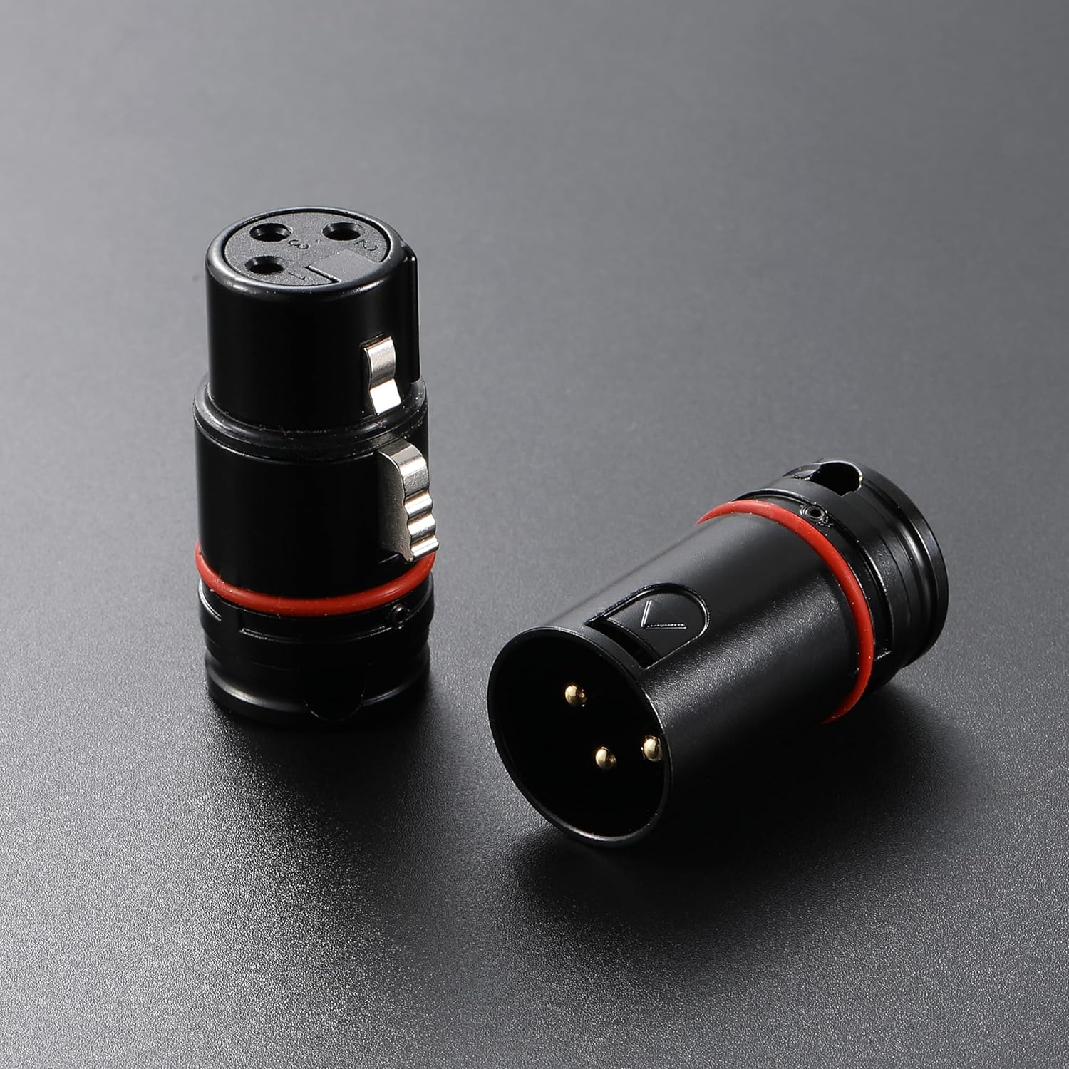 10PCS Low Profile Right Angle XLR Cable Connector Gold Plating 3 Pin, 90°-360° Rotatable Adjustable Short Type XLR Plug with Wrench, for Camera, Microphone, Headphone Amp (5, (Female+Male)-White Ring)