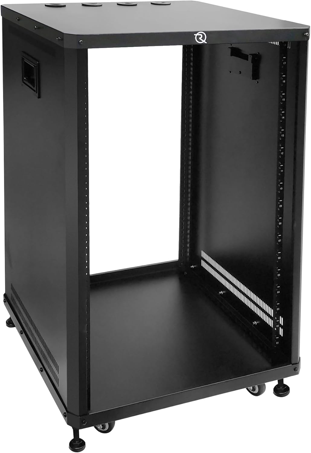RIVECO 18U Stereo & Server Rack with Caster Wheels, Rolling Network Cabinet, Open Frame Rack for 19 inches Audio Video Music Recording & IT Equipment, Obtuse Angel & 10-32 Screws 100 PCS