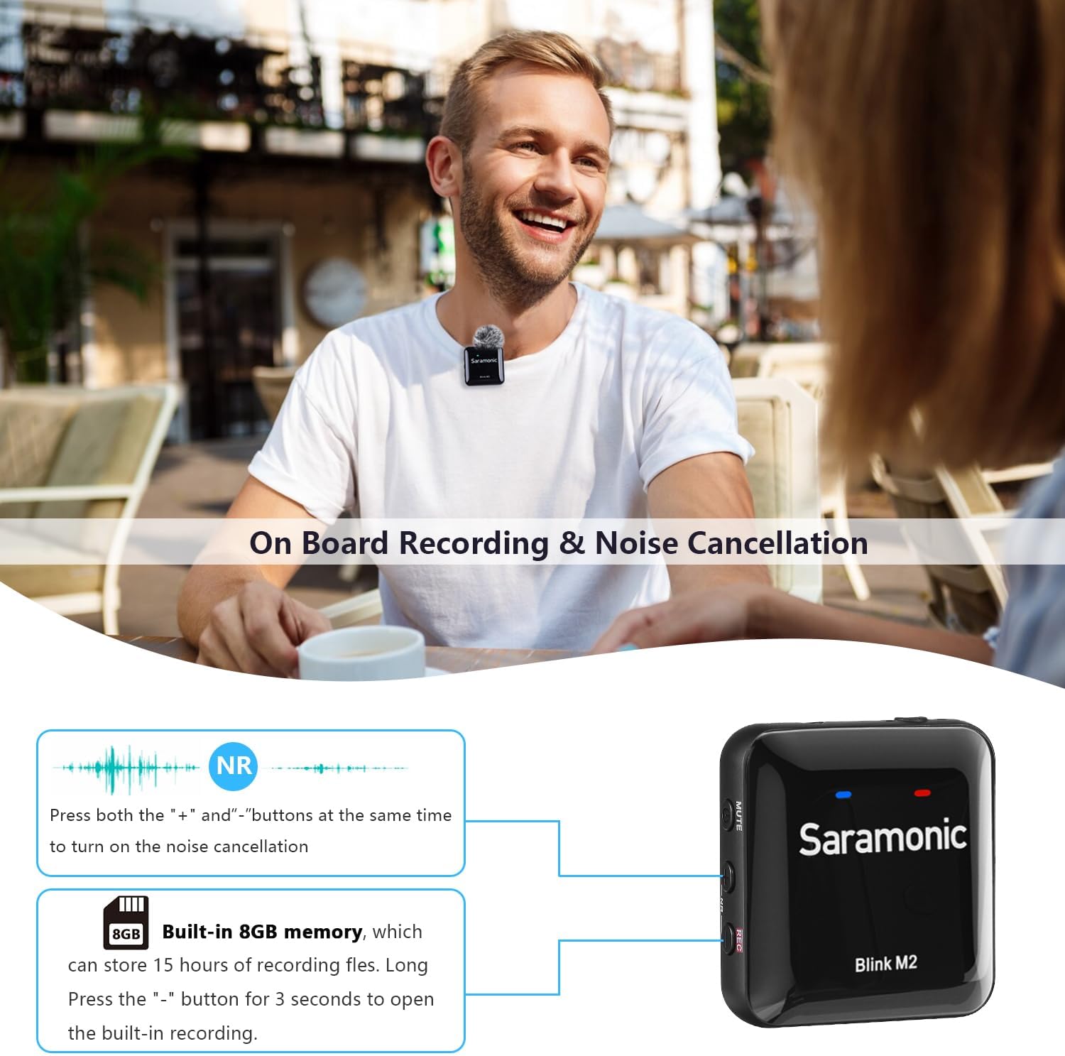 Saramonic Blink M2 Wireless Lavalier Microphone for Cameras, Onboard Recording, 656FT Range, 12H Battery Life, Noise Cancellation Compact Clip Lapel Mic for Video Recording Interview Live Streaming
