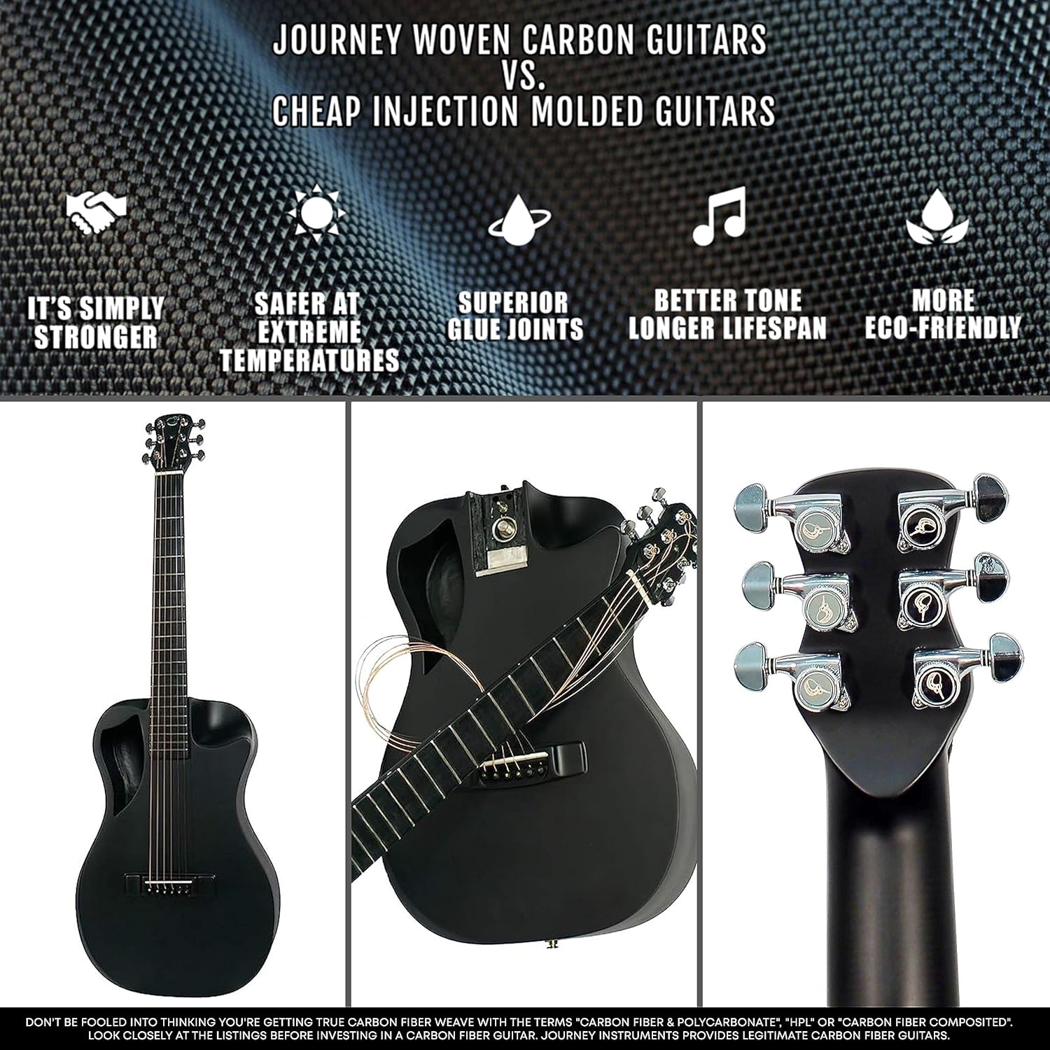 Journey Instruments Carbon Fiber Travel Guitar – OF660M Traveling Acoustic Guitar with Collapsible Patented System – Portable Backpack Case (Matte Black)