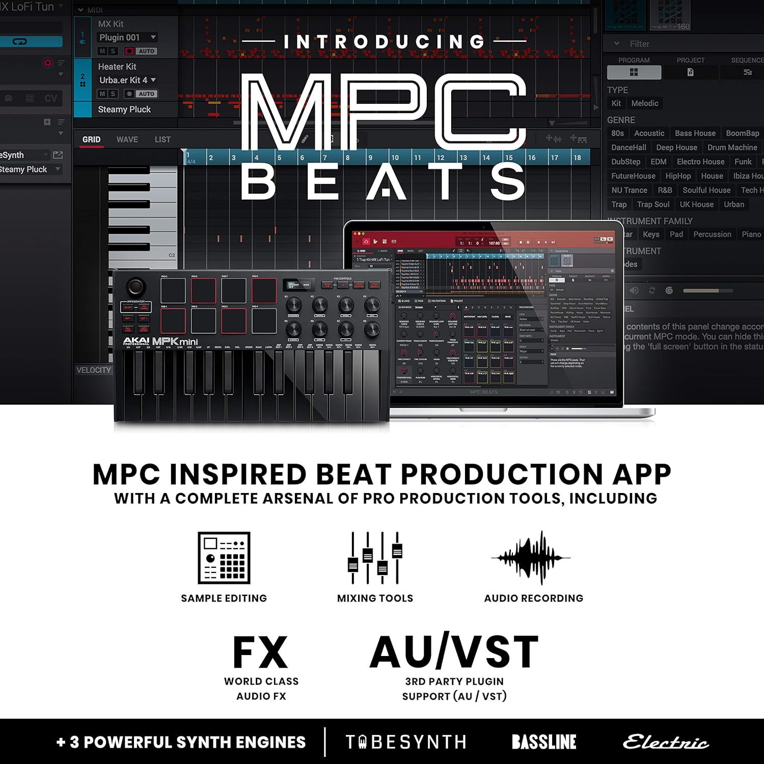 Akai MPK Mini MK3 MIDI Keyboard Controller + M-Audio SP2 Sustain Pedal, with MPC Beats and Software Suite – Beat Maker Bundle (Black)