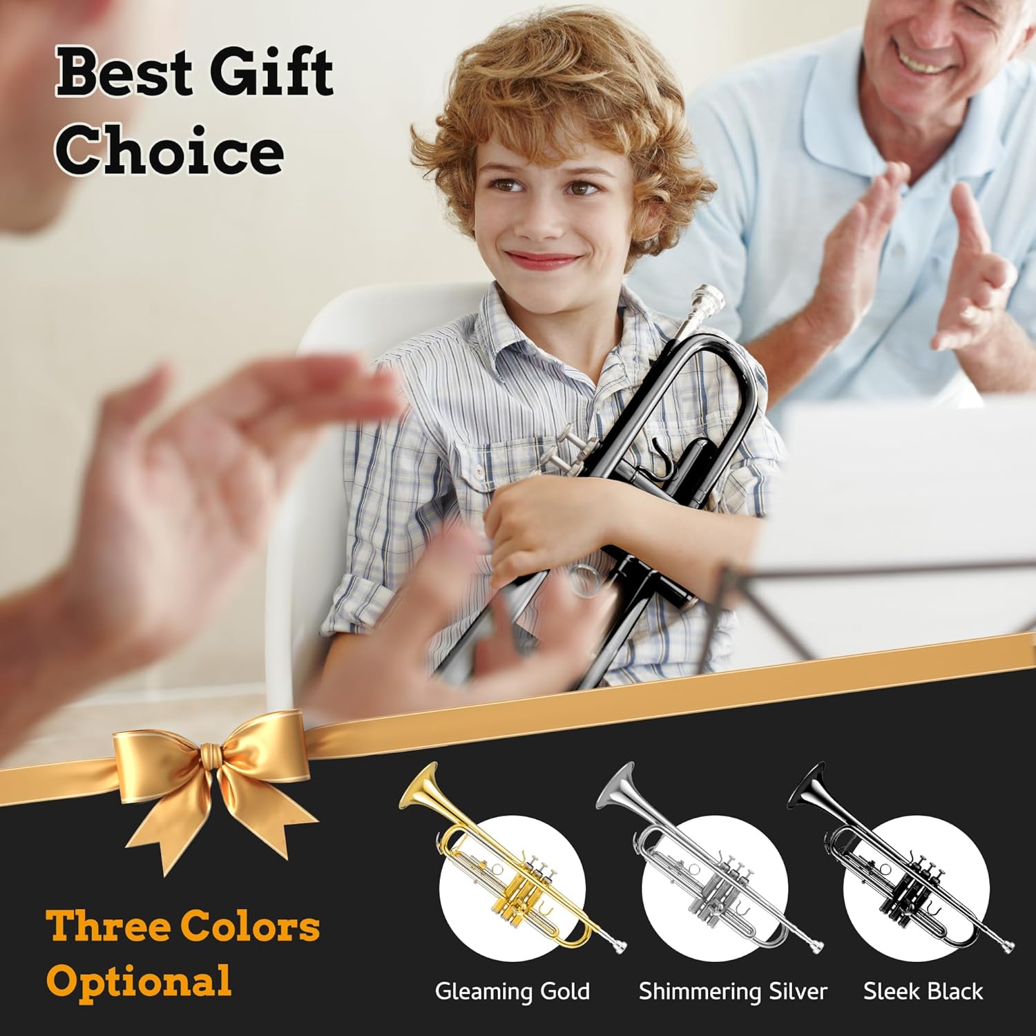 CAHAYA Bb Trumpet Instrument Trompeta: Student Trumpet with Hard Case 7C Mouthpiece Gloves Standard Trumpets for Beginners or Advanced Students Black