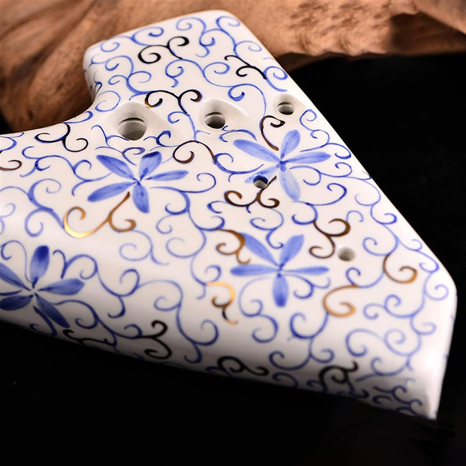 TSTS Three-Tube Blue and White Porcelain Ocarina 3-Tube Alto C Key (AC) Ocarina Wide-Range Professional Wind Instrument Children Ocarina