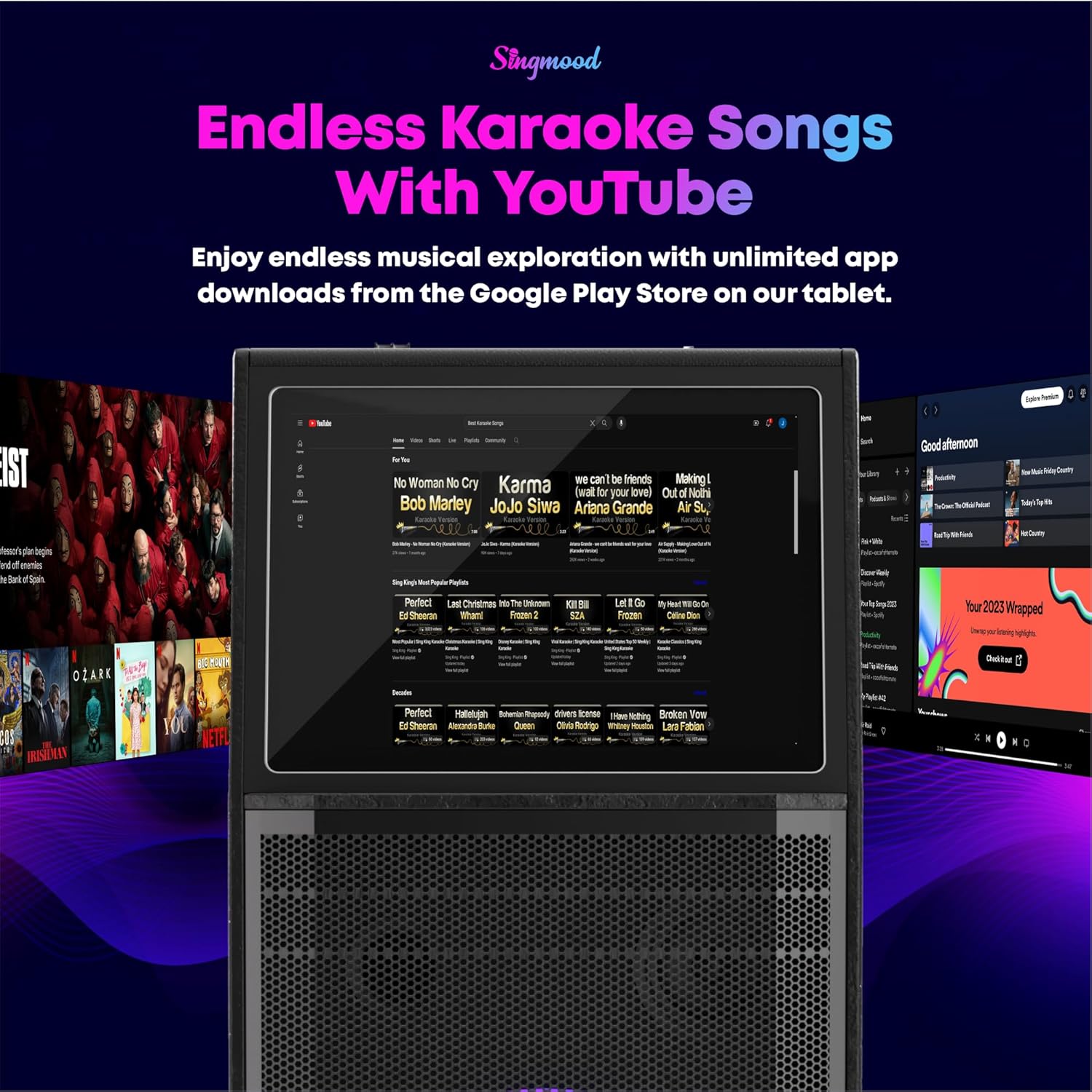 Karaoke Machine for Adults, with Lyrics Display, Smart Portable Big Bluetooth Speaker 2 Wireless Microphones, Professional Karaoke System 1000W Peak Power Big Bluetooth DJ Light
