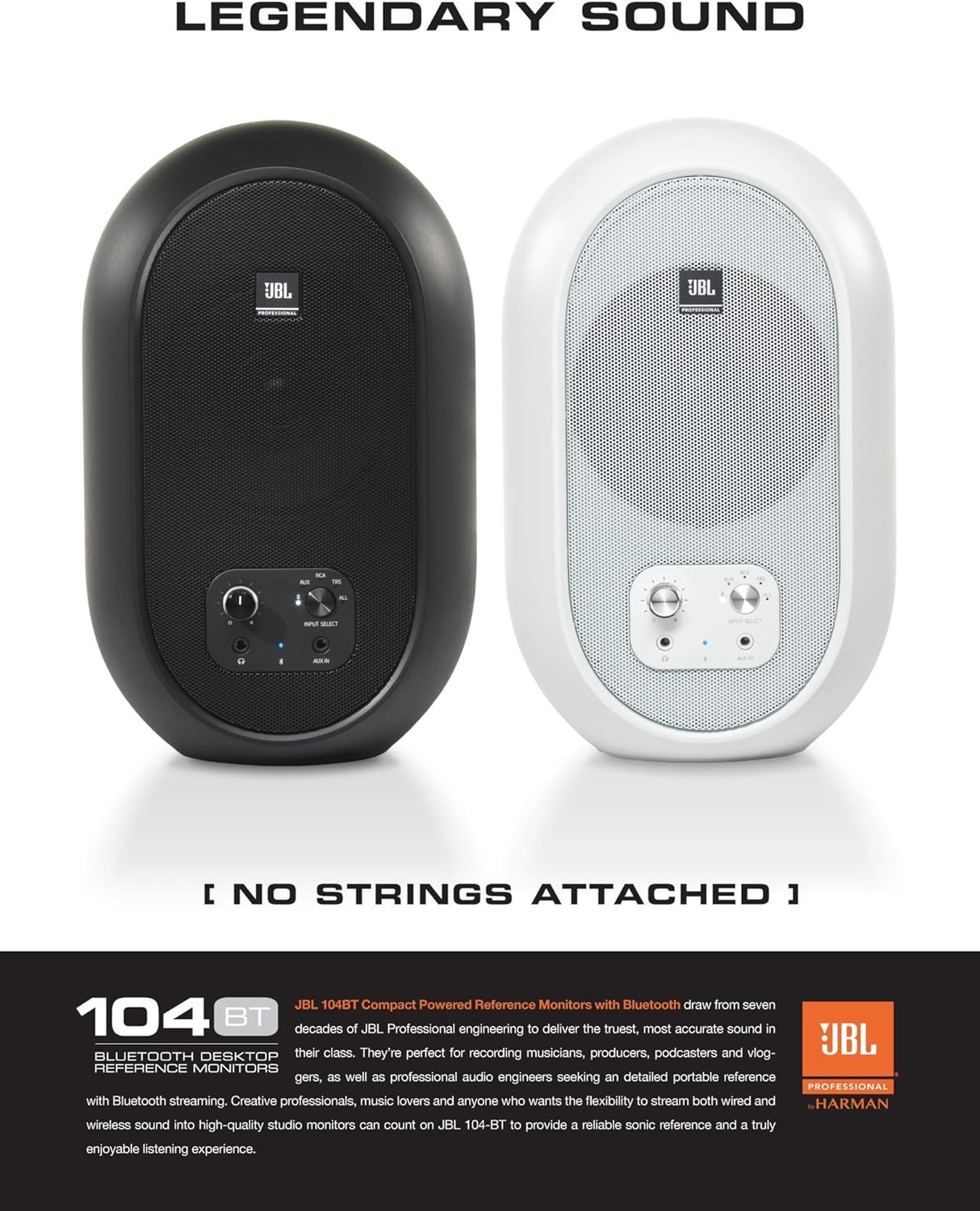 JBL Professional 1 Series 104-BT Compact Desktop Reference Monitors with Bluetooth, white, sold as pair, (JBL104-BT-WH) (Renewed)