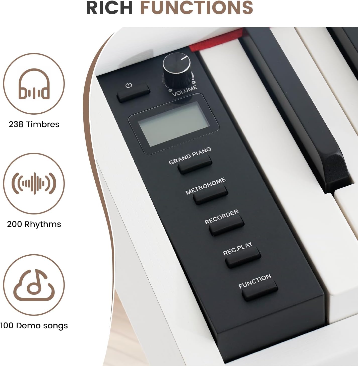 88 Key Full-Weighted Digital Piano, Full Size Electric Piano for Beginners, with U-Stand, 3 Pedal Unit, Adjustable Stool, Headphone, MIDI Functionality (White)