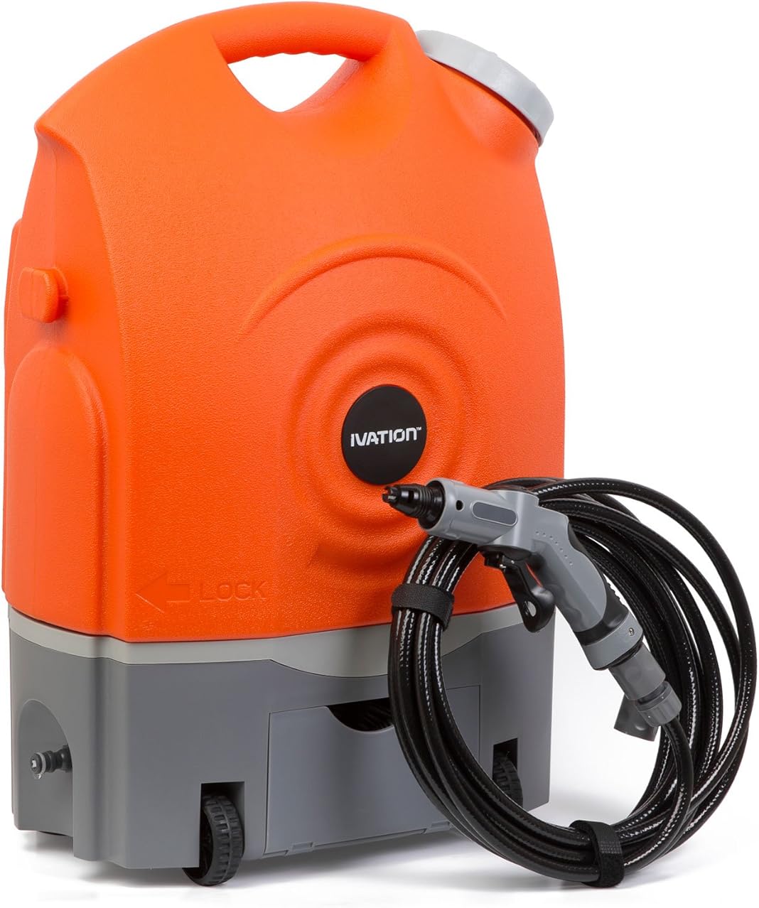 Ivation Multipurpose Portable Spray Washer w/Water Tank - Runs on Built-in Rechargeable Battery, Home Plug and 12v Car Plug - Integrated Roller Wheels