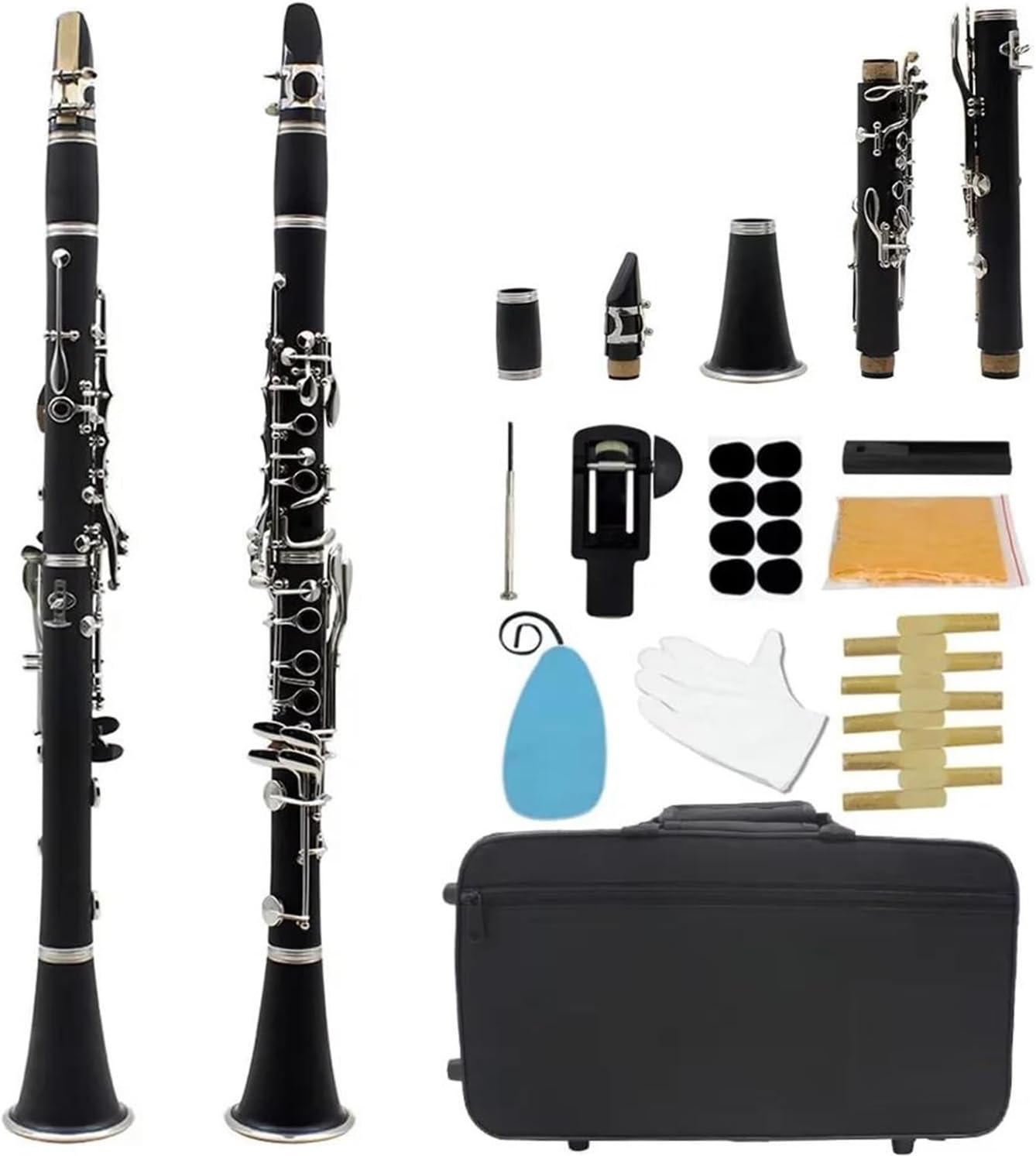 Clarinet Musical Instruments 17 Keys Clarinet Bb 6 Ring Clarinet Portable Bakelite Clarinet Professional Woodwind Instrument(Black)