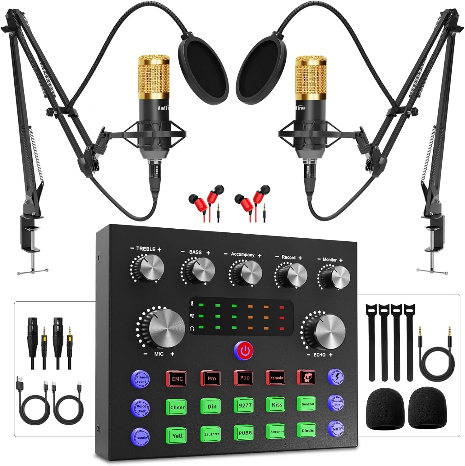 Podcast Equipment Bundle for 2, Voice Changer with Audio Interface, 3.5mm Podcast Condenser microphone, for Podcast Recording,Streaming,Gaming,PC,Smartphone,Ps4/5,DJ,YouTube,TikTok
