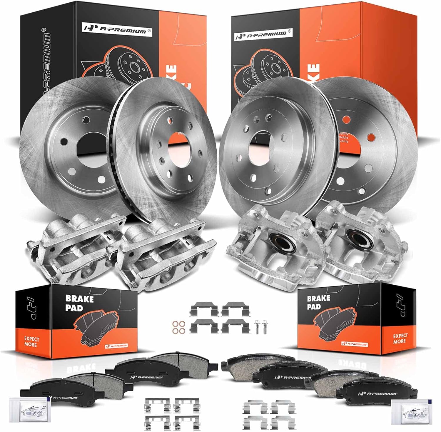 A-Premium Front and Rear Disc Brake Kit with Calipers Compatible with Chevrolet Traverse 2009-2017 & GMC Acadia 2007-2016 & Buick Enclave 2008-2017 & Saturn Outlook 2007-2010 16-PC Set