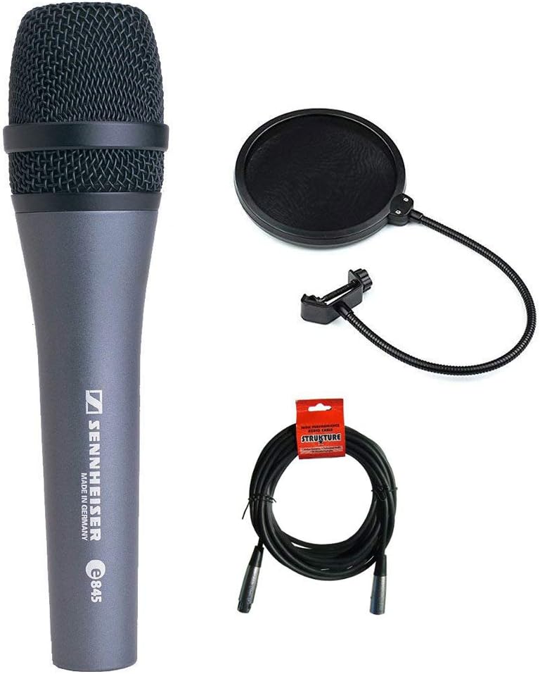 Sennheiser E845 Super Cardioid Handheld Dynamic Microphone with XLR-XLR Cable and Pop filter
