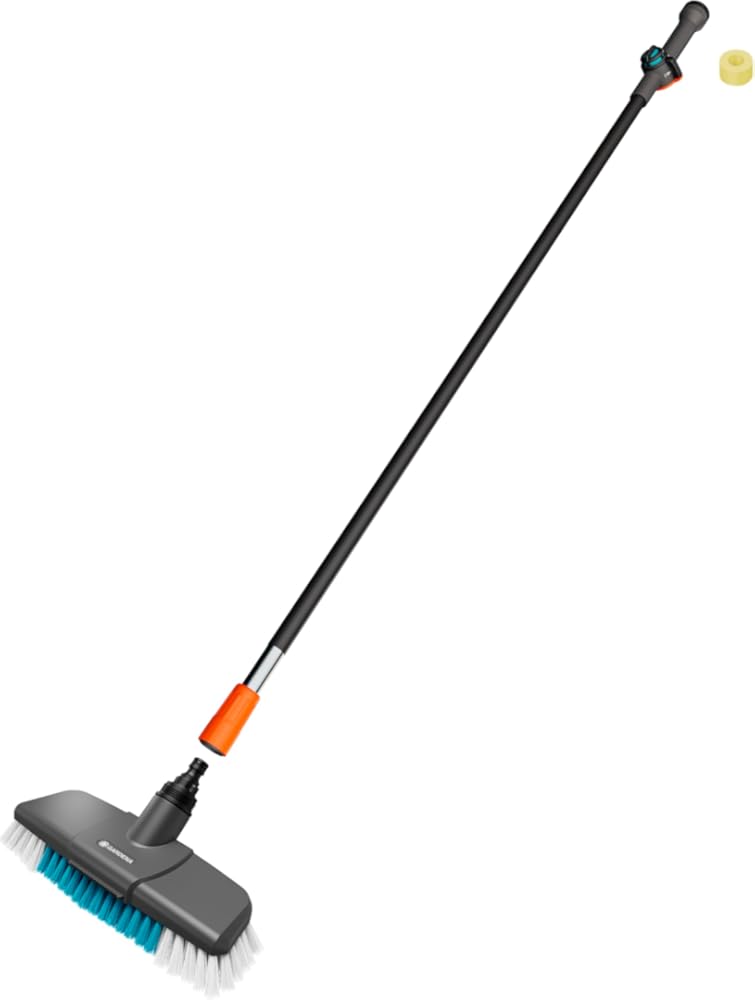 Gardena Cleansystem Wash Set with 150 cm Handle M and Hard Long-Handled Brush: Practical Cleaning Set, Ideal for Effective Washing of Larger, Non-Sensitive Surfaces, Cleaning tabs (18828-20)