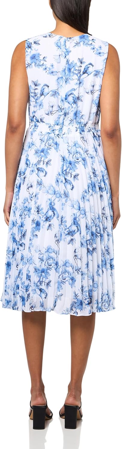 Anne Klein Women's Jewel Neck Pleated Skirt Midi Dress