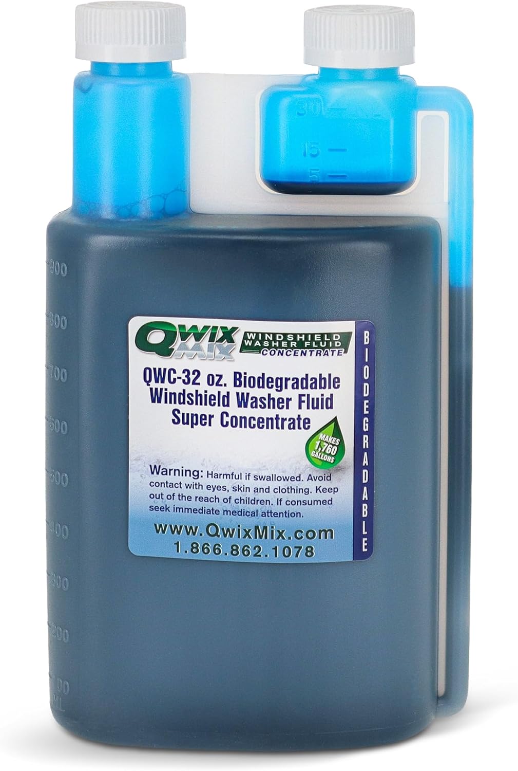 Windshield Washer Fluid Concentrate, 1 Bottle Makes 1,760 Gallons, 1 oz. Makes 55 Gallons - 100% Biodegradable Grime & Dirt Remover, Superior Commercial Grade Glass Cleaner, Single