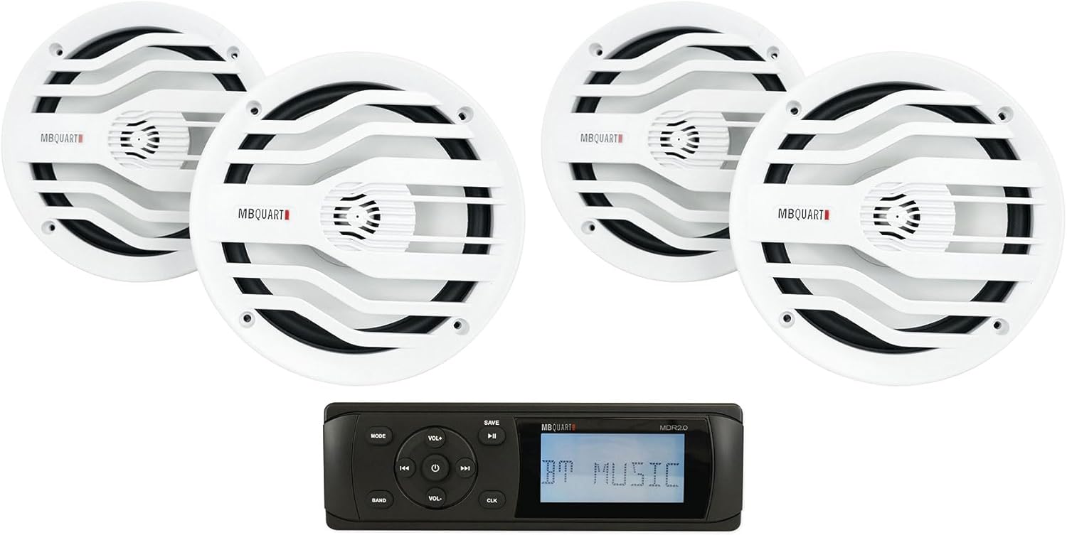 MB Quart MDR2.0 Marine/Boat Bluetooth Receiver Bundle with (4) White 6.5