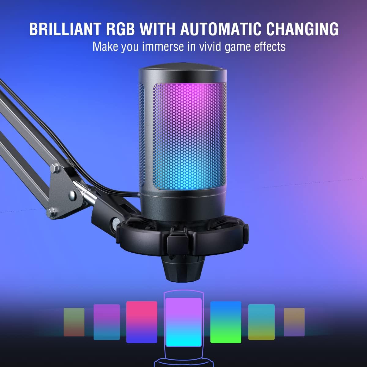 FIFINE USB Gaming Microphone Kit Bundle, RGB Streaming PC Mic for Podcast, Video, Online Chat, Discord, YouTube with Quick Mute, Input Gain Knob, Compatible with PS4 PS5 (A6T+A6TW)