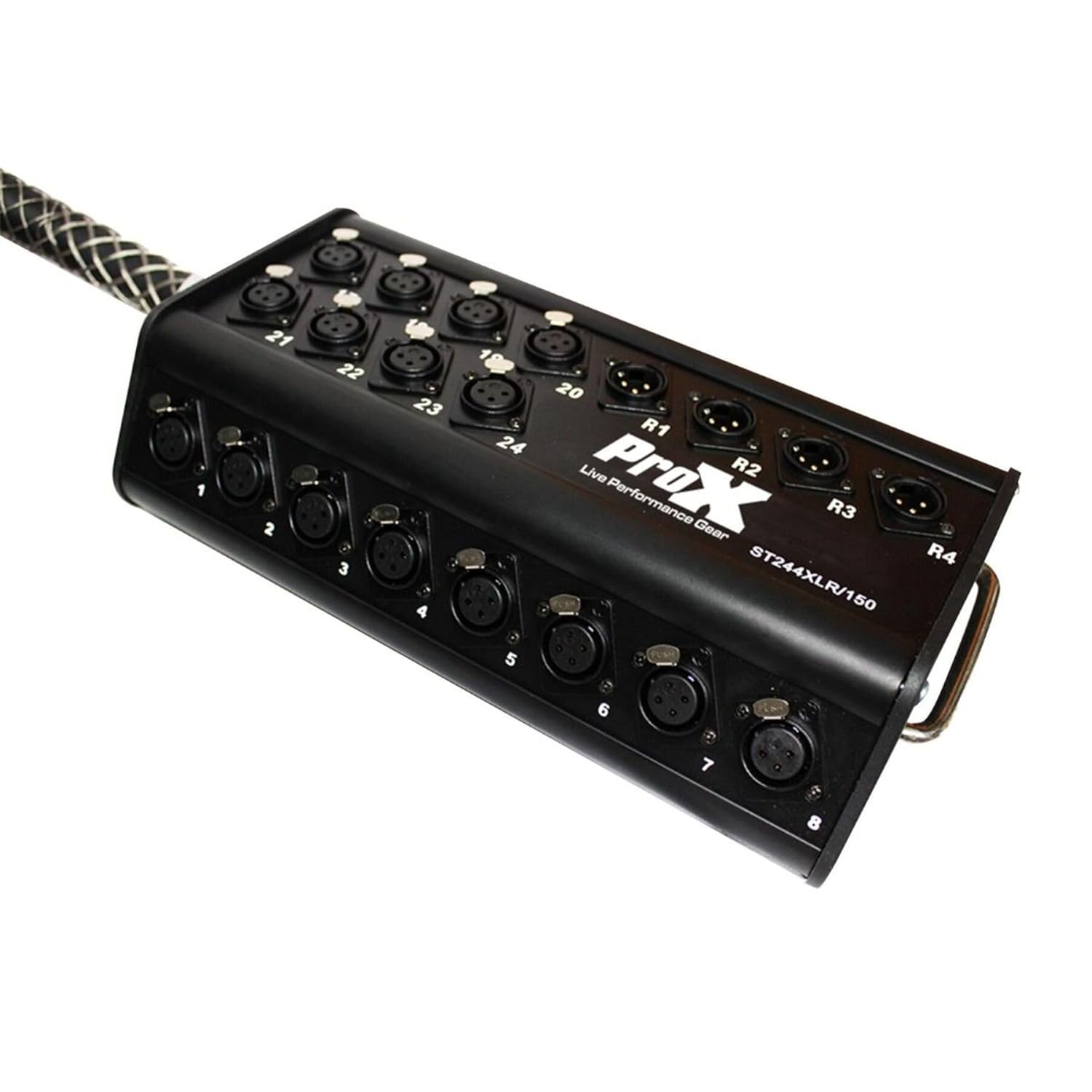 ProX XC-SB244XLR100 100' XLR Stage Extension Box w/24 XLR-F+4 XLR-M Snake Cable, Black