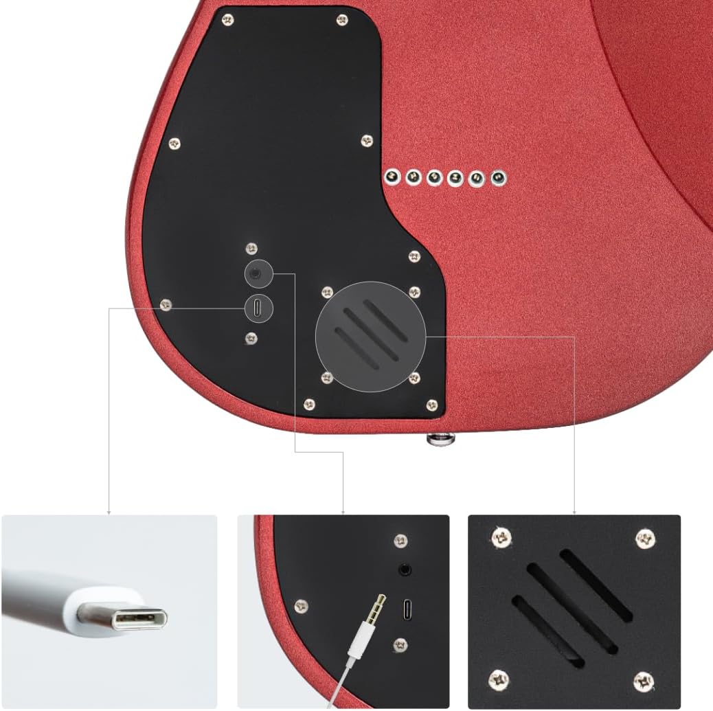 PEOZ Electric Guitar, Smart Digital Guitar with 35 Sound Effects, Built-in Tuner, USB Interface, 5W Speaker, Red (Deep Red)