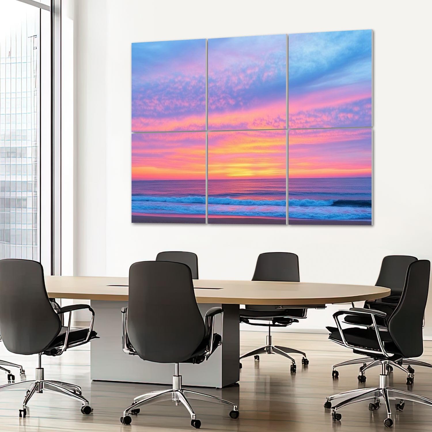 6 Pack Art Acoustic Panels Sound Absorbing Evening Sky Dramatic Clouds Sea Nature Pictures Sunset Ocean Waves Decorative Soundproof Wall Panels Self Adhesive for Recording Studios Office 72