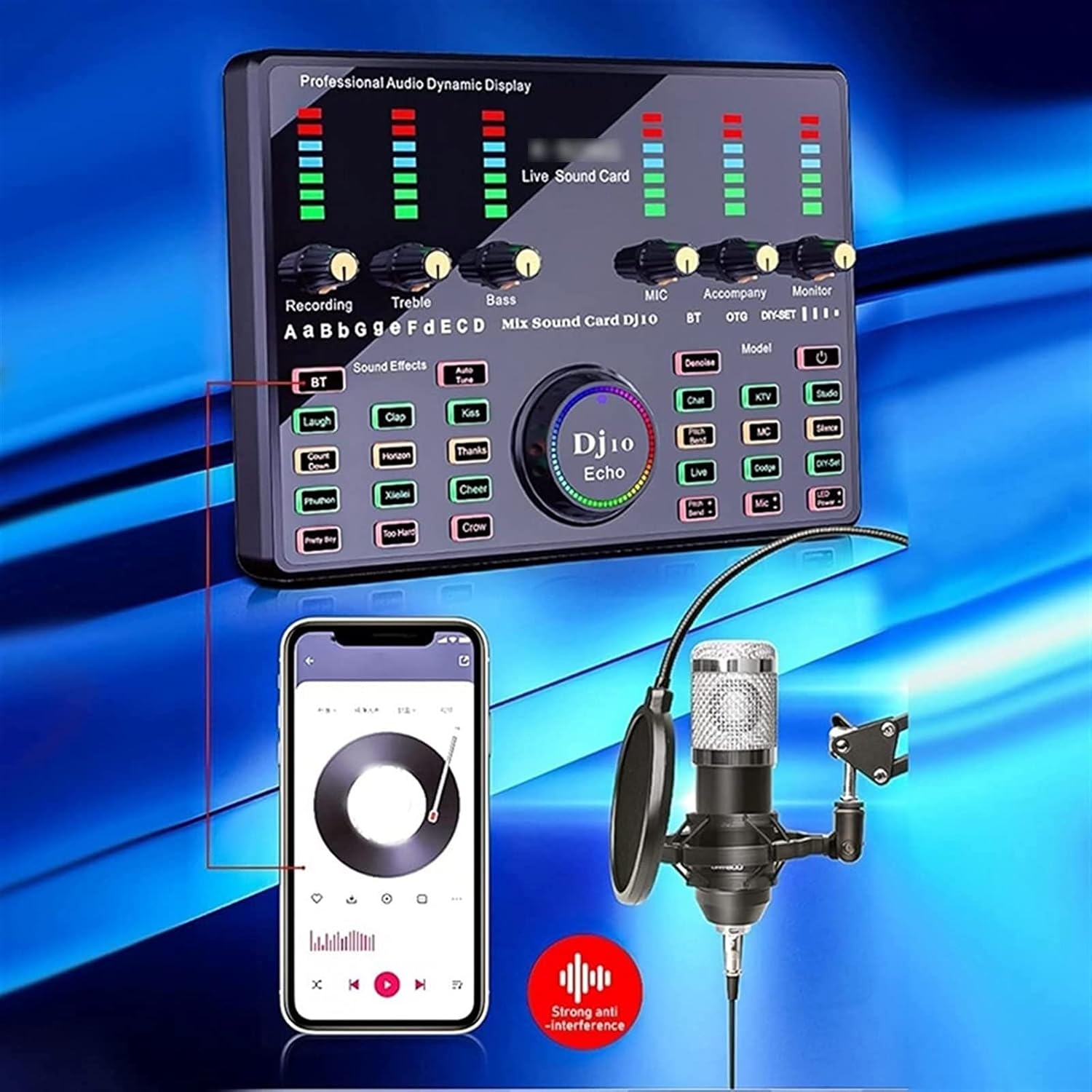 Professional Audio Mixer, Microphone Wireless Karaoke With Live Streaming DJ10 Sound Card For PC Phone Singing Gaming