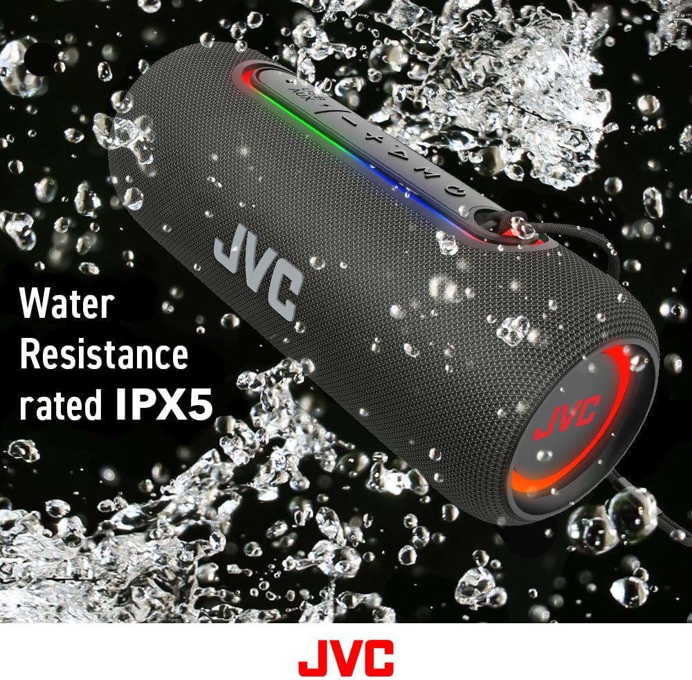 JVC Illuminated Portable Wireless Speaker with 20W max outputs, Dynamic Sound, Bluetooth 5.0, TWS Capability, USB-C, IPX5, AUX in, up to 5-Hour Battery Life - SPPA5BTB (Black)