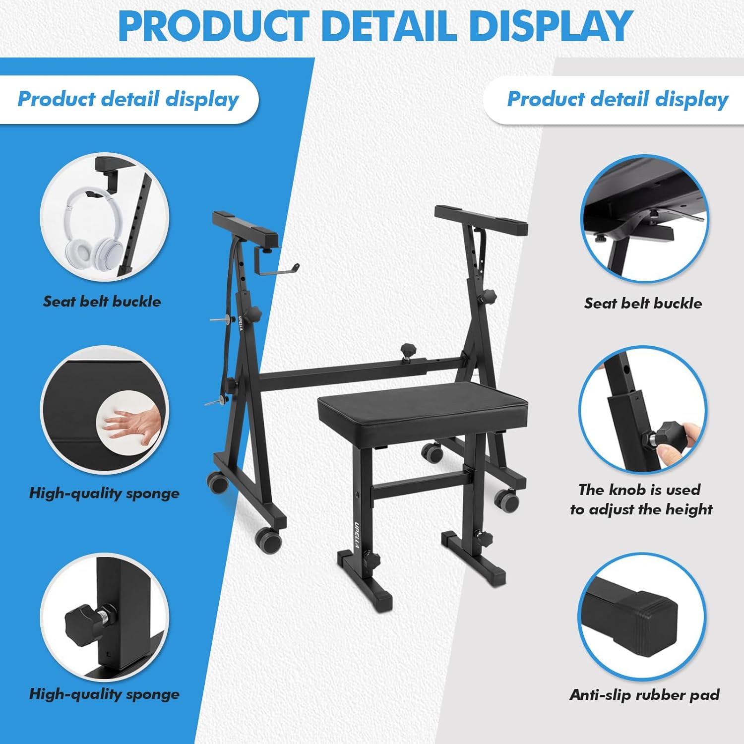 Keyboard Piano Stand, Heavy Duty with Wheels and Pads, Z Style Adjustable Portable Keyboard Stand, Fits 54, 61, 88 Key Electric Keyboards Digital Pianos (Piano Stand + Bench)