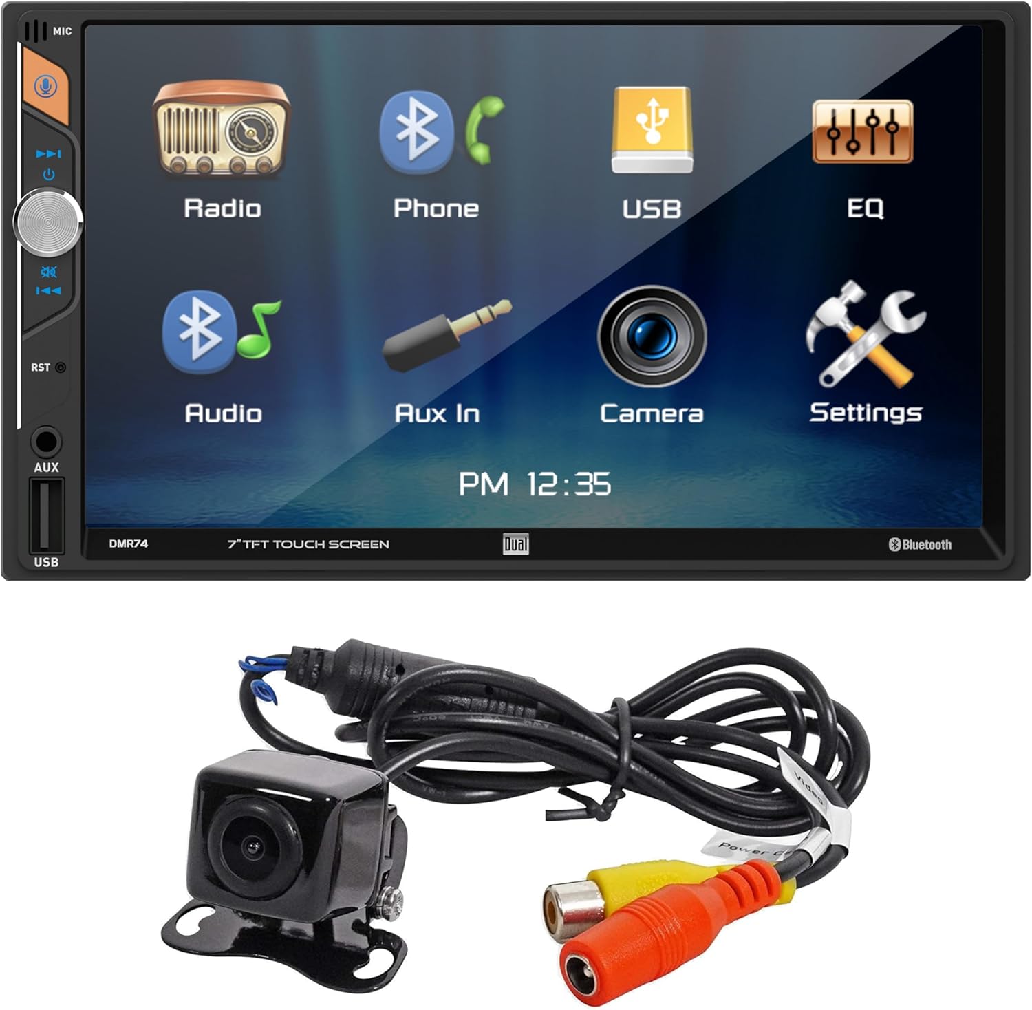 Dual Electronics 7-inch LED Digital Media Touch Screen Double DIN Car Stereo & XCAM150 Backup Camera Bundle