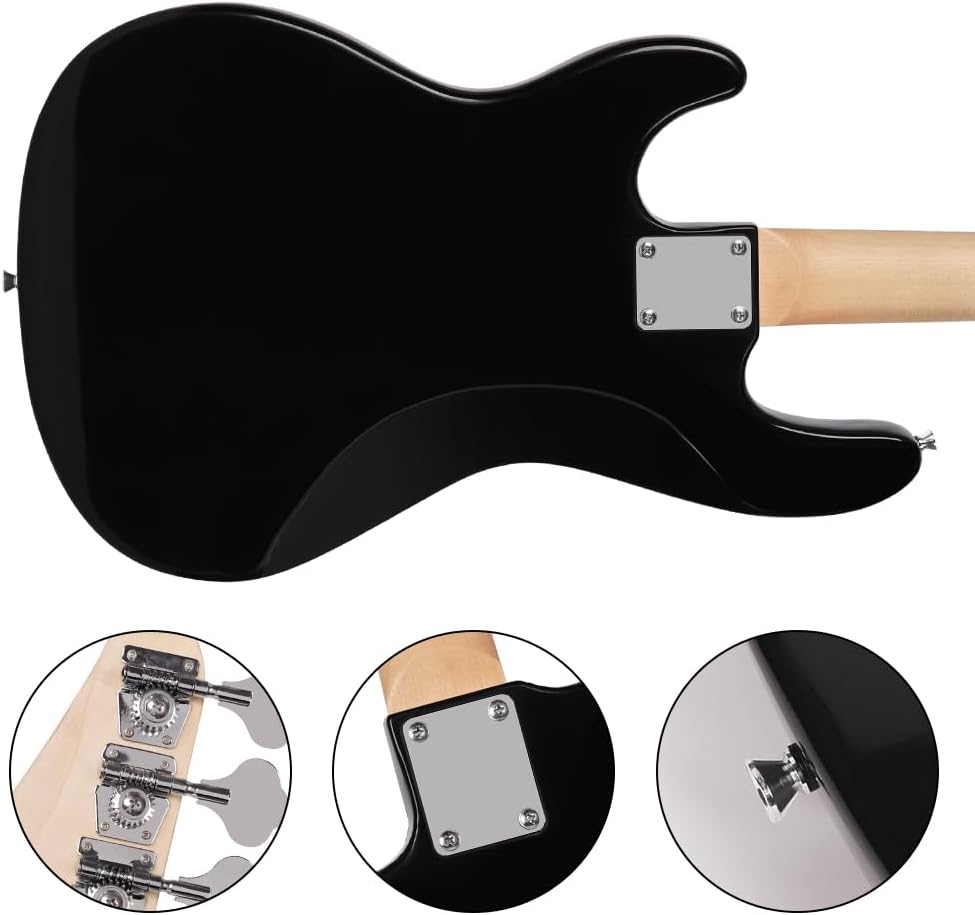 Electric Bass Guitar 4 Strings Full-Size Standard Bass PB-Style Beginner Kit Black for Starter with Gig Bag Guitar Strap and Guitar Cable, MS-FD (black)