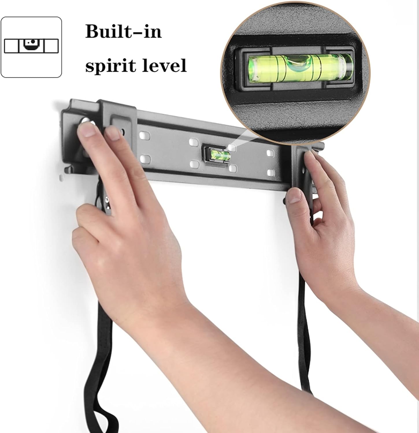 TV Stand Low Profile Fixed TV Wall Mount Bracket TV Bracket with Drawstring Snap Lock, Built-in Spirit Level 32