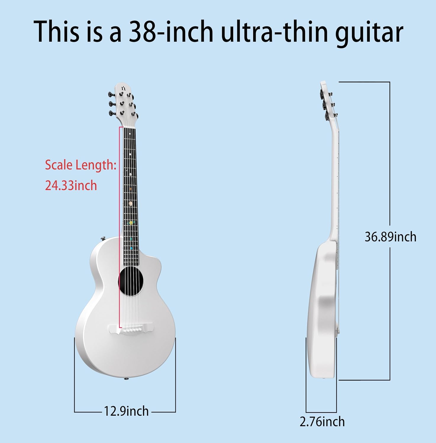 Natasha Carbon Fiber Acoustic Guitar, 38-inch Steel-string Guitarra,Durable 6-string Ultra-thin Guitar for Beginners (White)