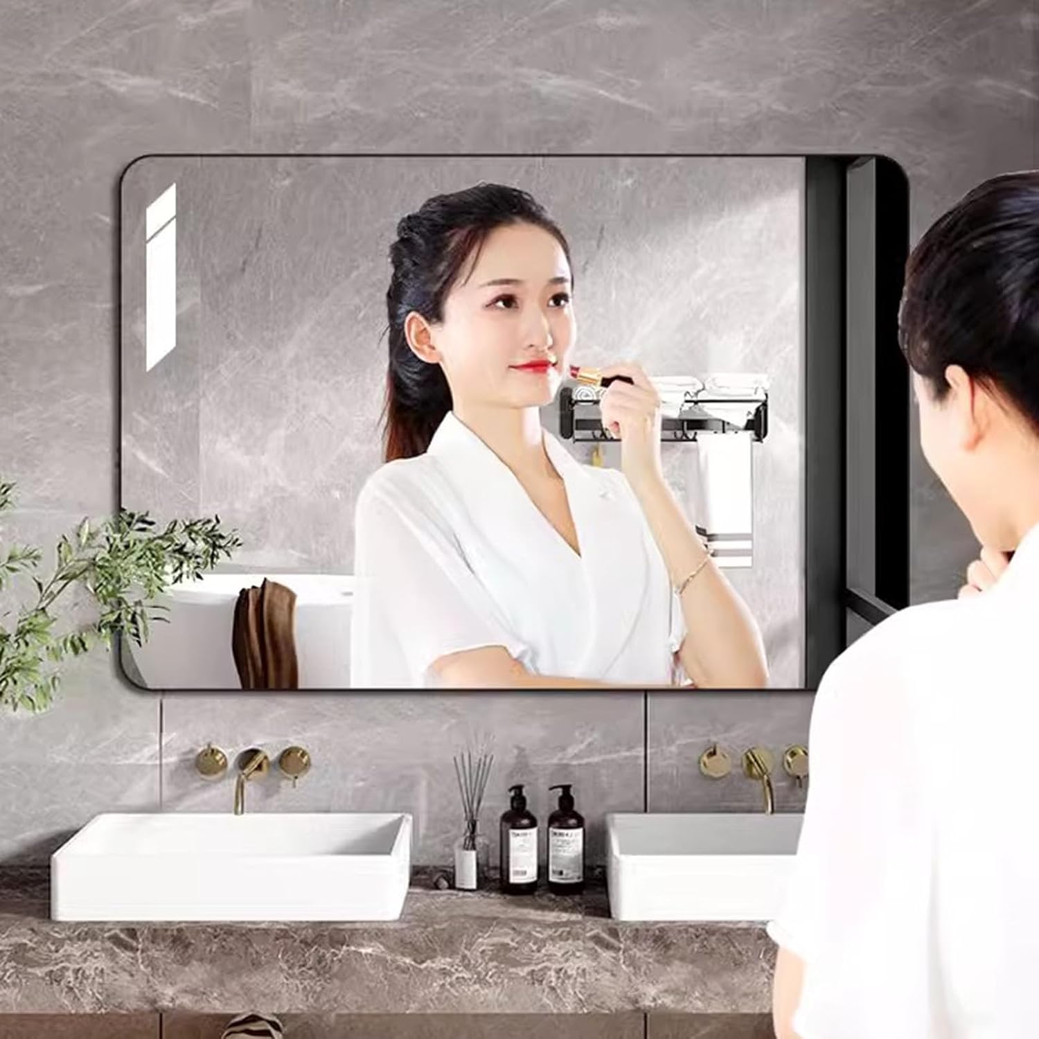 MEULE Upgrade Your Bathroom Modern Industrial Wall Mount Mirror - Brush Metal Frame, Rounded Corners, and Premium Glass 75×120cm B