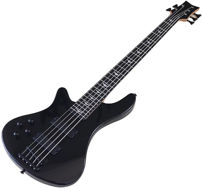 Left Handed 5-String Electric Bass Guitar, 43-Inch Black High Gloss Finish, Solid Basswood Body