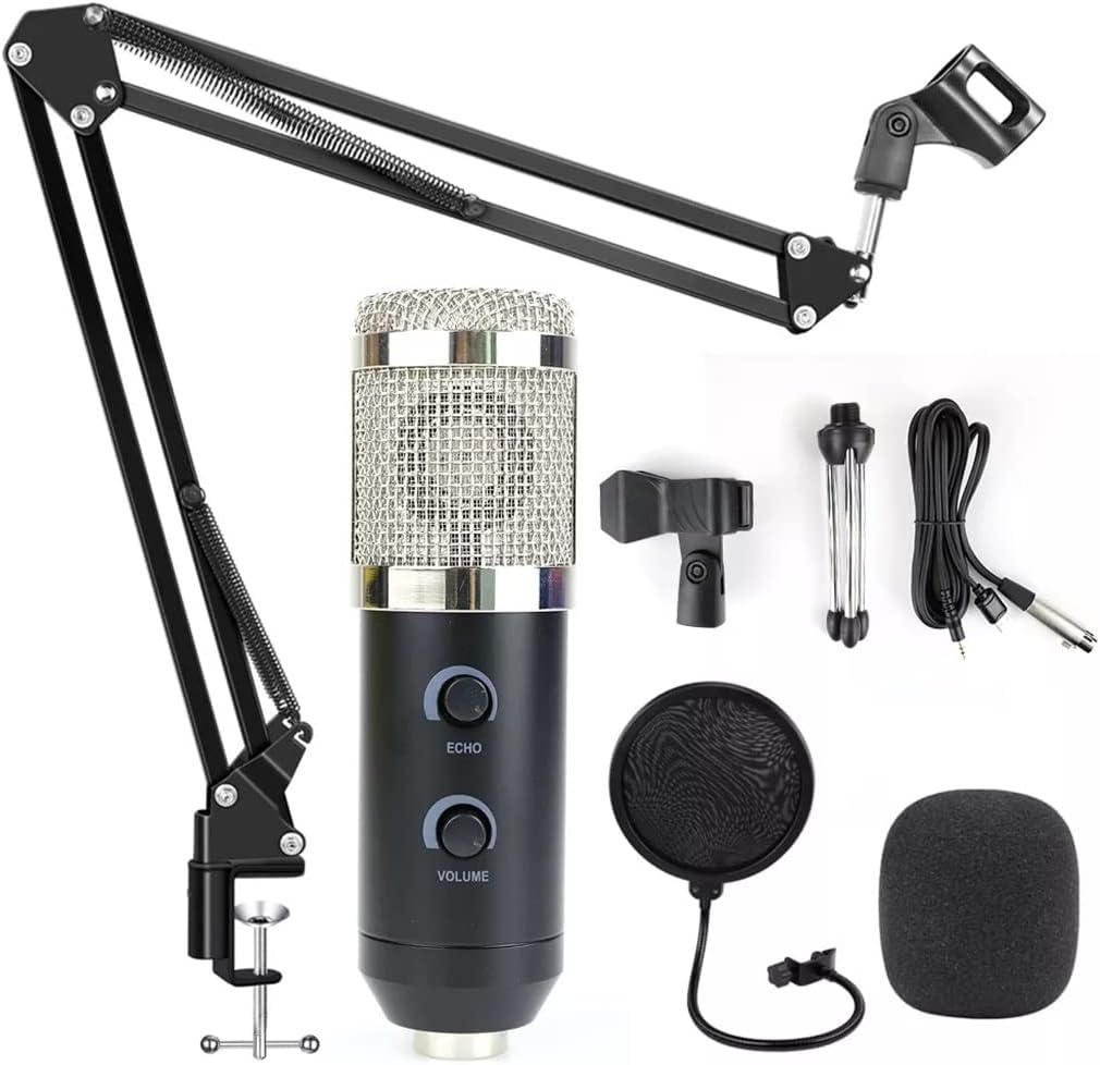 USB Bm 900 Microphone Condenser Microphone for Computer Recording Studio Recording Microphone with Stand (Color : Silver, Size : BM 900)