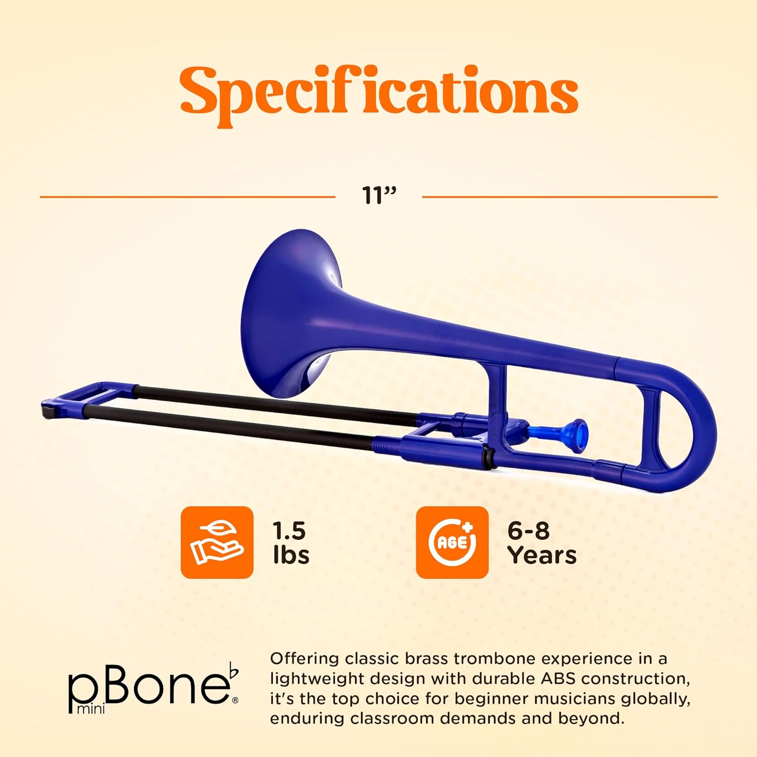 pBone Plastic Kids pBone Mini Trombone - Mouthpiece and Carrying Bag- Lightweight Versatile, Comfortable Ergonomic Grip- Eb Authentic Sound for Student & Beginner- Durable ABS Construction- Blue