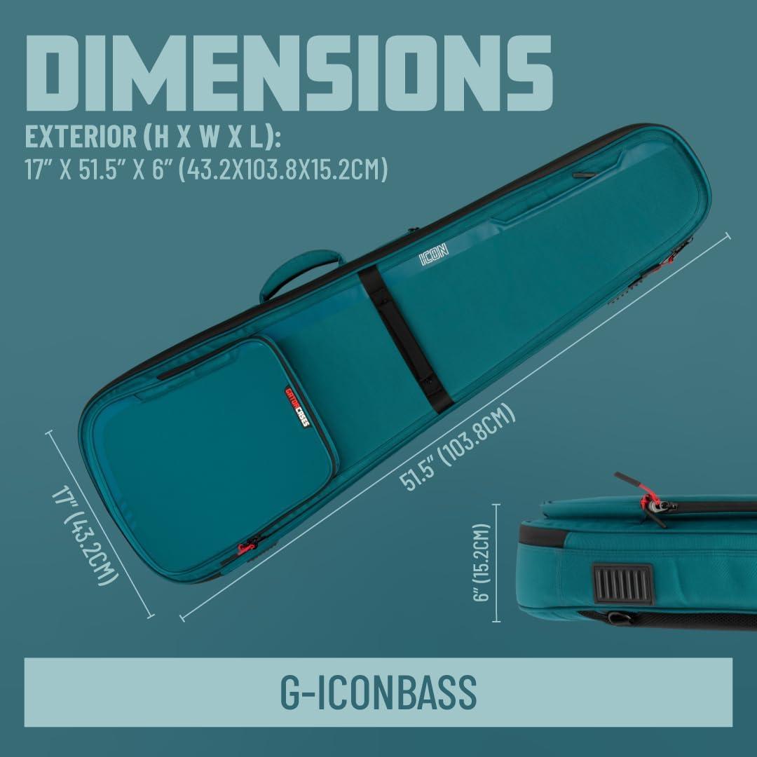 Gator Cases ICON Series Premium Weather Resistant Gig Bag for Bass Guitars with TSA Luggage Lock-Friendly Zipper Pulls, Black (G-ICONBASS)