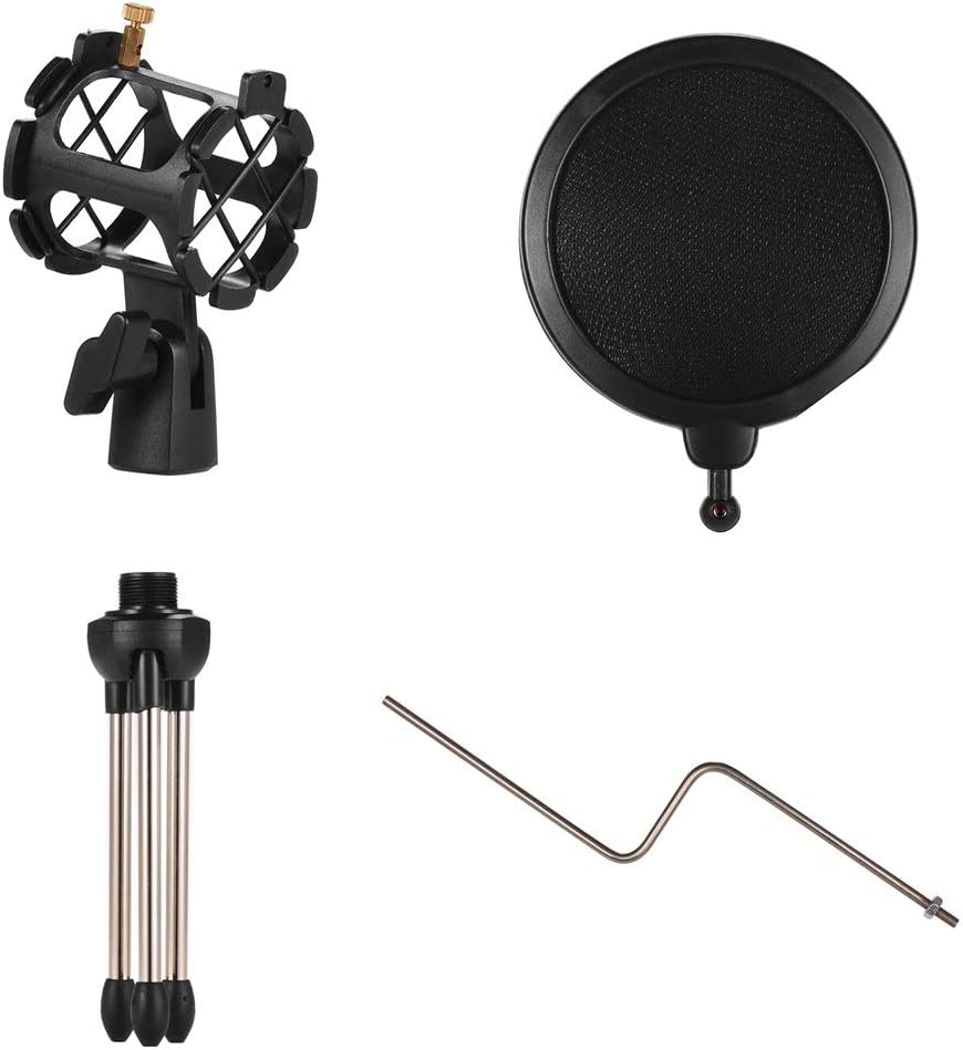 Mini Desktop Microphone Stand + Shock Mount Mic Holder + Pop Filter Kit for Studio Recording Online Chatting Singing Meeting